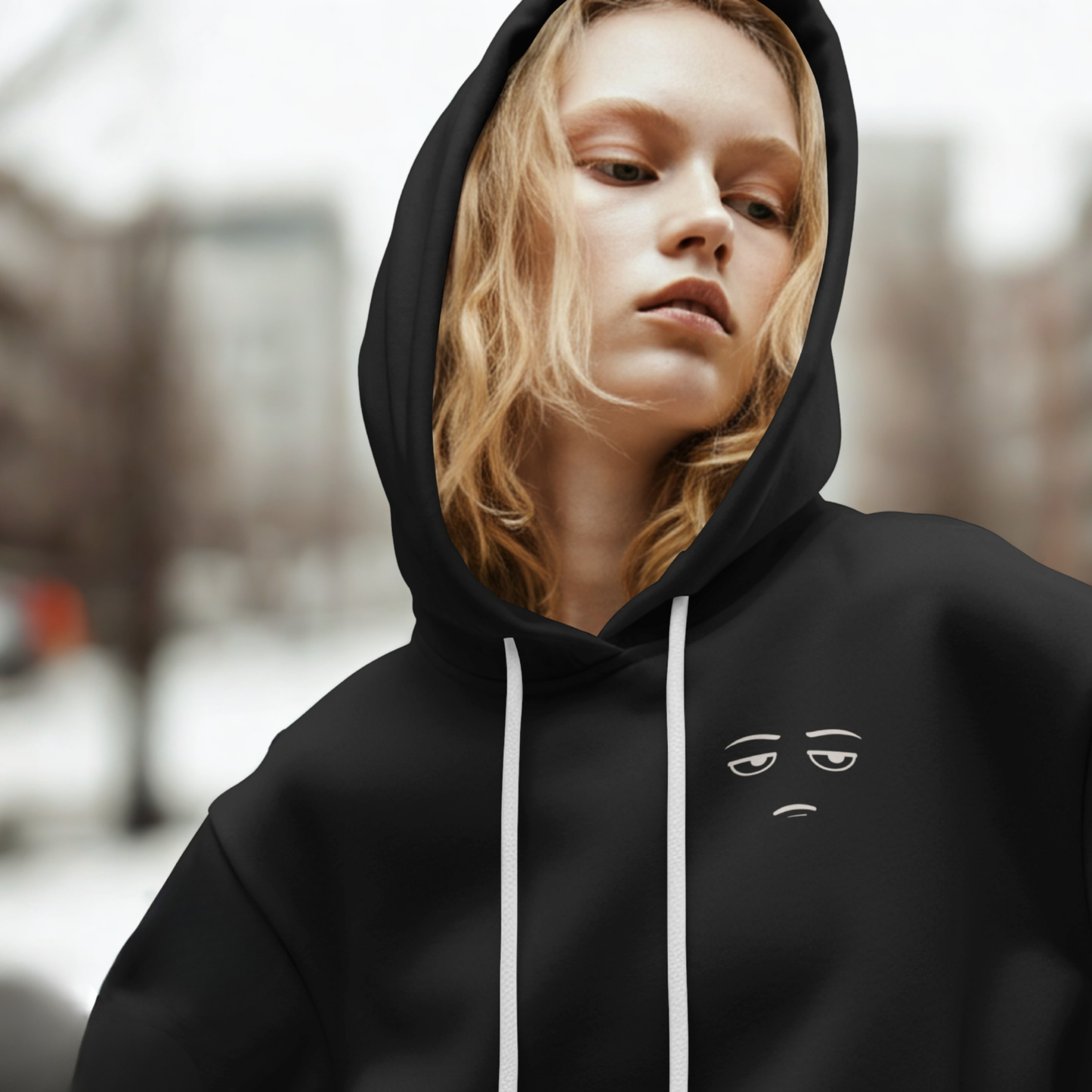 Hoodie — Minimalist Black Pullover Snark Face